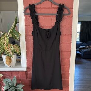 Sunday Best Black Ruffle Strap Mini Dress
